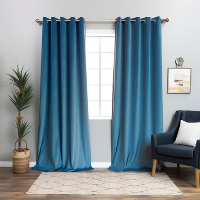 Steel Blue Velvet Blackout Grommet Curtain - Custom Sizes and Colours