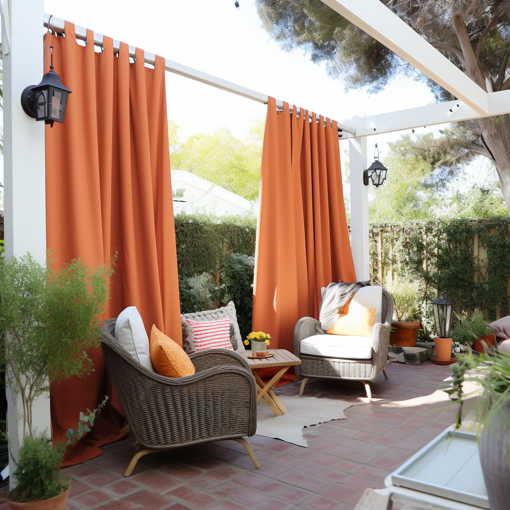 Tab Top Outdoor Curtain - Waterproof and Windproof - Various Colors & Custom Sizes - Ideal for Porch, Apartment Balcony, Pavilion, Gazebo, Color: Orange