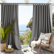 Tab Top Outdoor Curtain - Waterproof and Windproof - Various Colors & Custom Sizes - Ideal for Porch, Apartment Balcony, Pavilion, Gazebo, Color: Grey