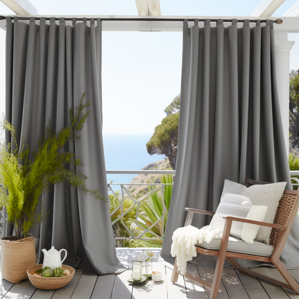 Tab Top Outdoor Curtain - Waterproof and Windproof - Various Colors & Custom Sizes - Ideal for Porch, Apartment Balcony, Pavilion, Gazebo, Color: Grey