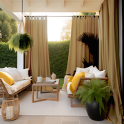 Tab Top Outdoor Curtain - Waterproof and Windproof - Various Colors & Custom Sizes - Ideal for Porch, Apartment Balcony, Pavilion, Gazebo, Color: Mustard Yellow