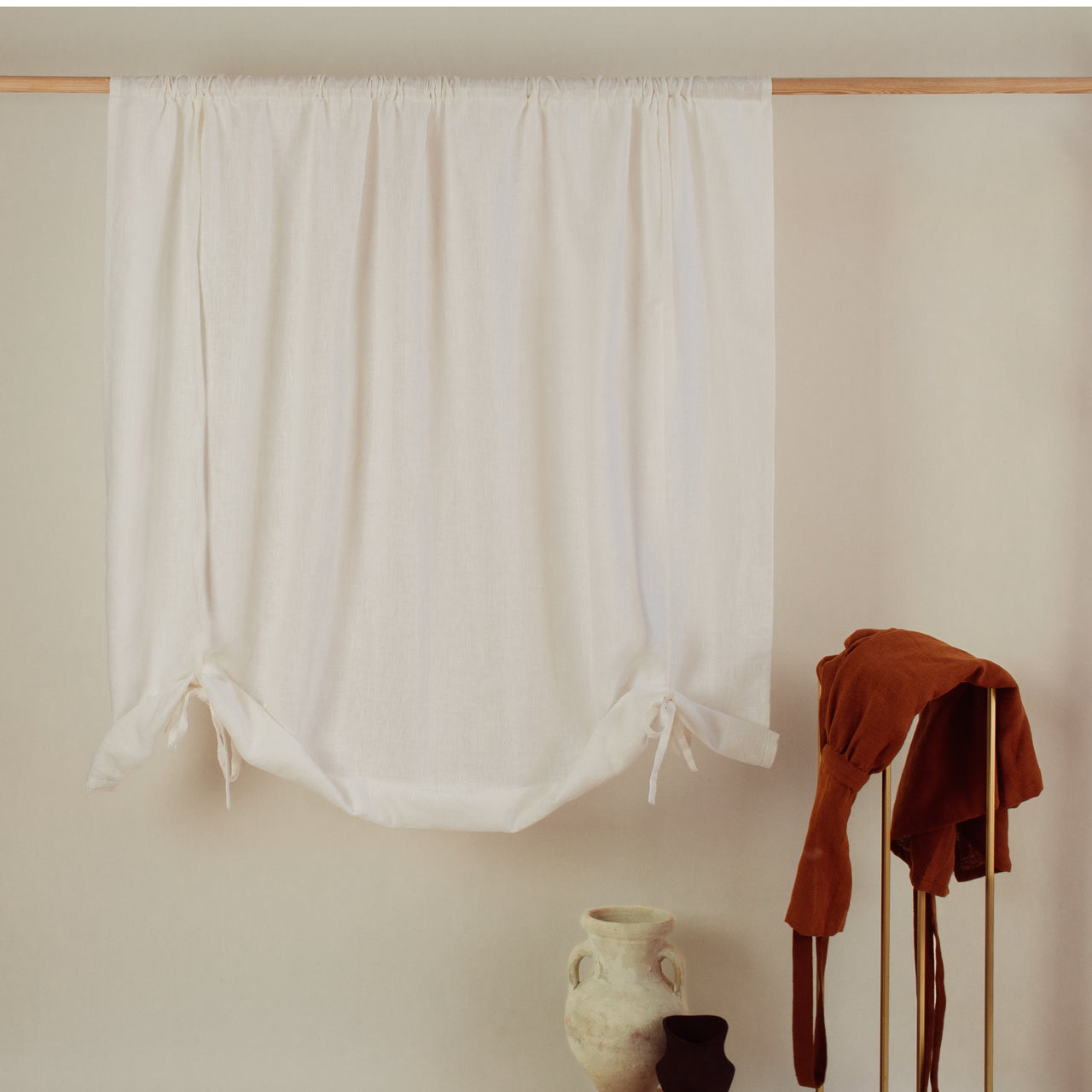 Tie Up Linen Curtain Valance - Kitchen Tie Up Cafe Curtain