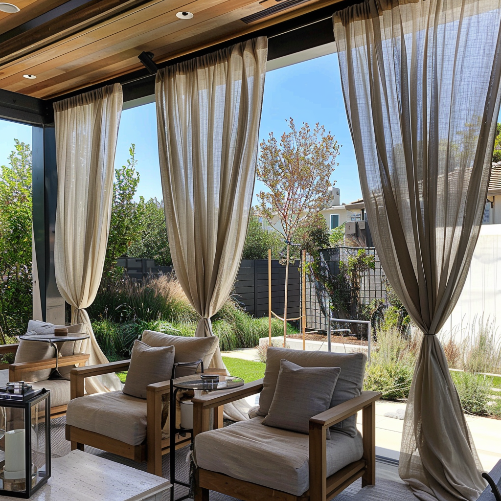 Transparent Patio Outdoor Linen Sheer Curtains - Natural Color with Rod Pocket