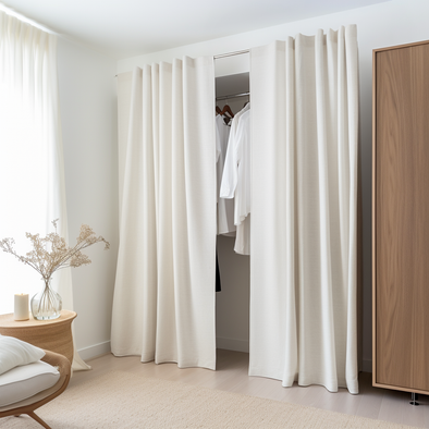 White Back Tabs Сloset Curtains with Blackout Lining - Natural Linen Fabric - Custom Width and Length - 25 Colours Available