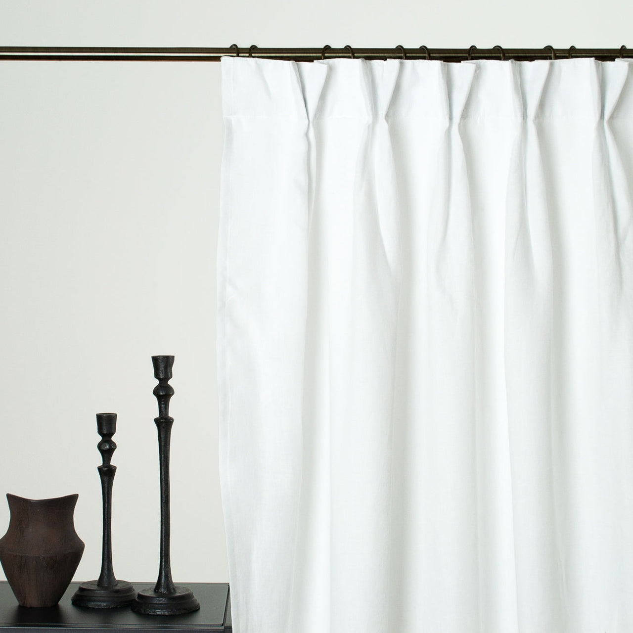 White Blackout Pinch Pleat Linen Curtain Panel with White Blackout Lining - Custom Width, Custom Length, Colour: White