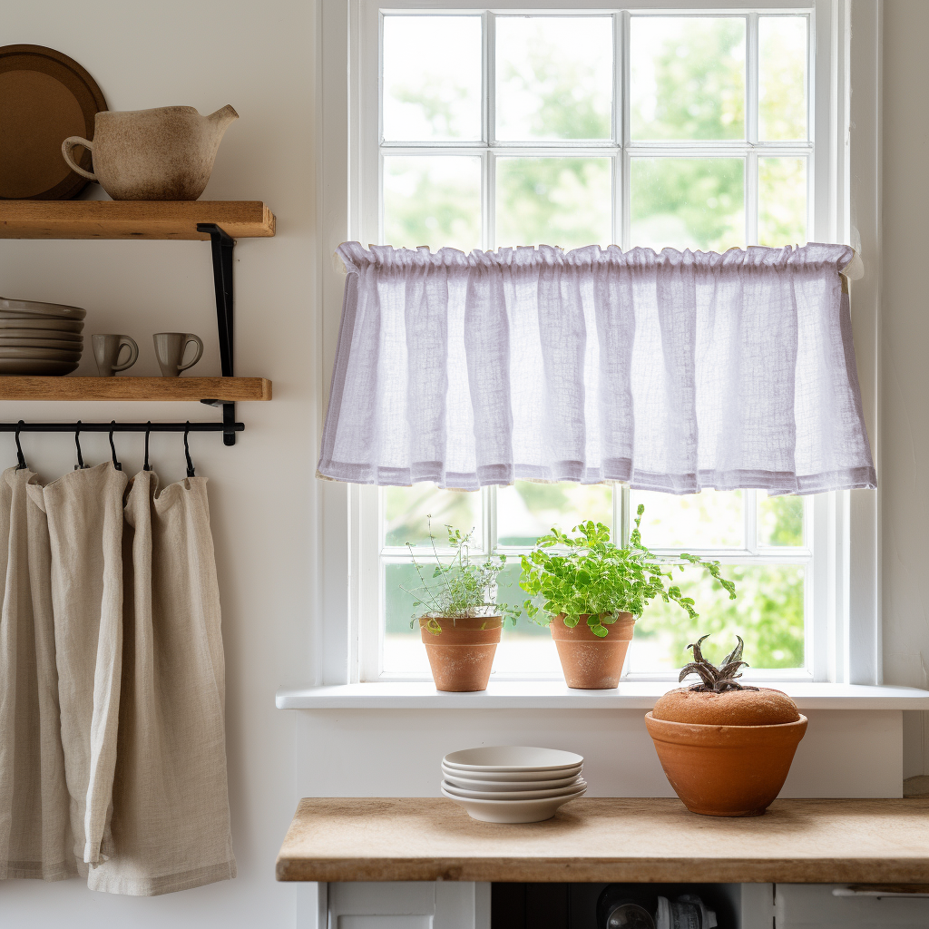 White Linen Cafe Curtains - Kitchen Linen Valance - Various Colours, Colour: White