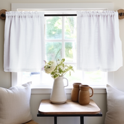 White Linen Cafe Curtains - Kitchen Linen Tier Curtains - Various Colours, Colour: White