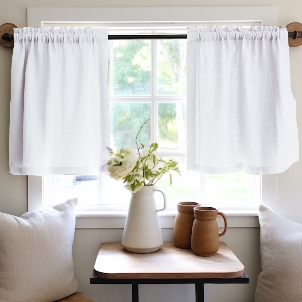 White Linen Cafe Curtains - Kitchen Linen Tier Curtains - Various Colours, Colour: White