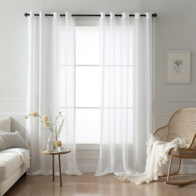 White Linen Sheer Curtain With Eyelets - Unlined Sheer Curtain Panel