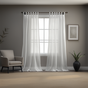 White Linen Sheer Curtain With Plain Tabs - Unlined Sheer Curtain Panel