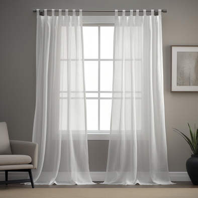 White Linen Sheer Curtain With Plain Tabs - Unlined Sheer Curtain Panel