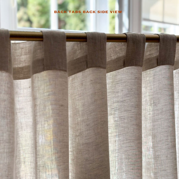 Linen Back Tab Curtain Panel with Blackout Lining - 124, 138 or 250 cm Width, Custom Drop - Natural Linen/White/Grey Colours
