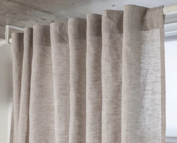 Linen Back Tab Curtain Panel with Blackout Lining - 124, 138 or 250 cm Width, Custom Drop - Natural Linen/White/Grey Colours