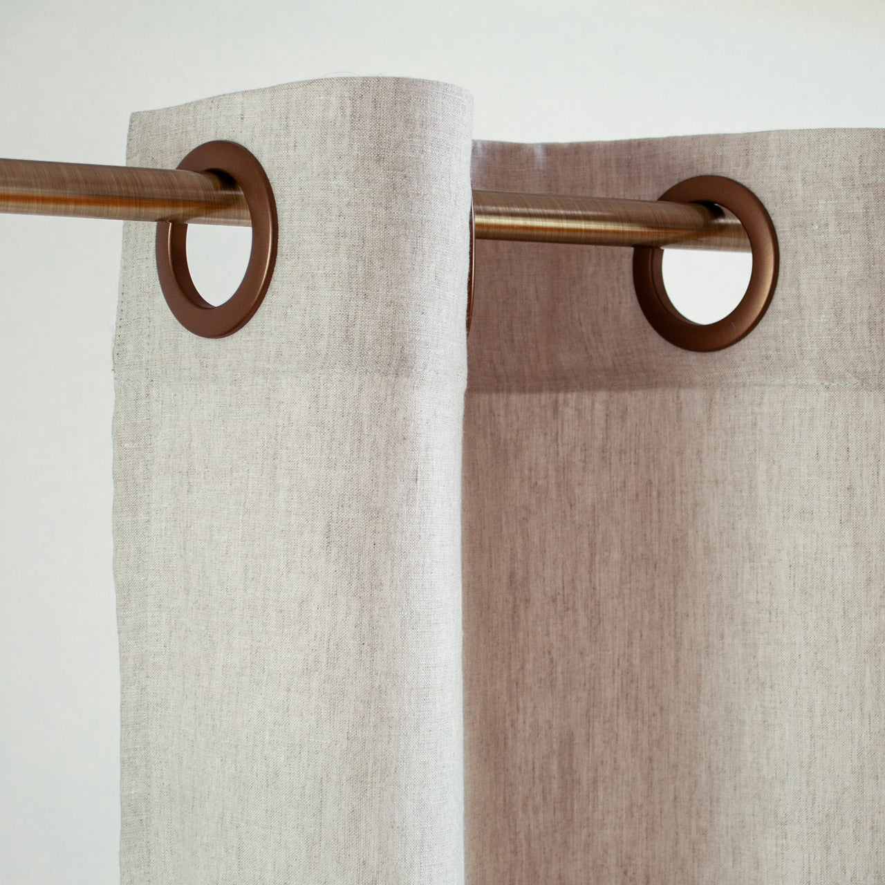Two Tone Linen Eyelet Curtain Panel with Cotton or Blackout Lining - Custom Width and Length