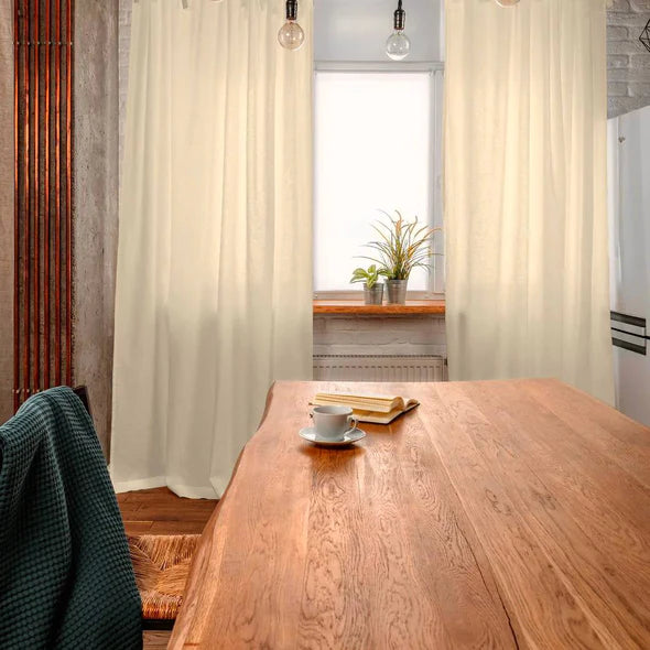 On Sale Set of 2 Linen Back Tab Curtain Panels Lined with Blackout - Total Darkening - in Cream Color