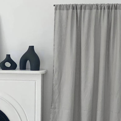 On Sale Single Soundproof Linen Curtain With Pole Pocket - in Stone Grey Colour