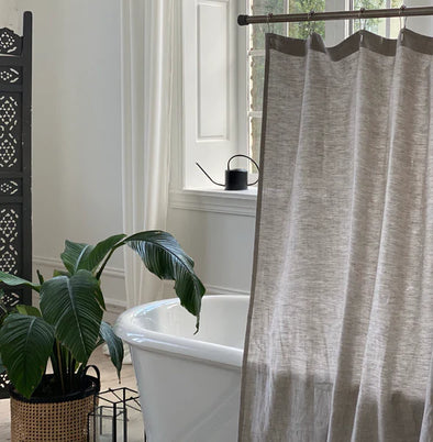 On Sale Linen Shower Curtain – With Waterproof Lining - in Natural Colour