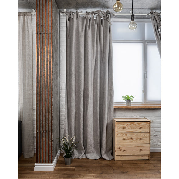 Linen Tied Tabs Curtain Panel with Blackout Lining
