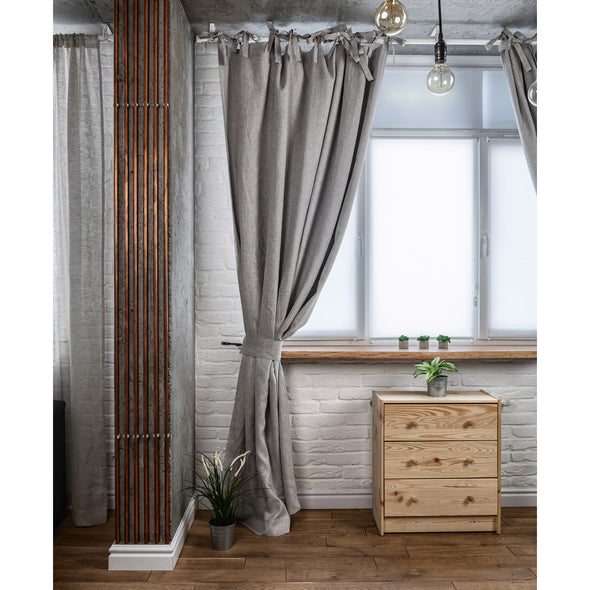 Linen Tied Tabs Curtain Panel with Blackout Lining