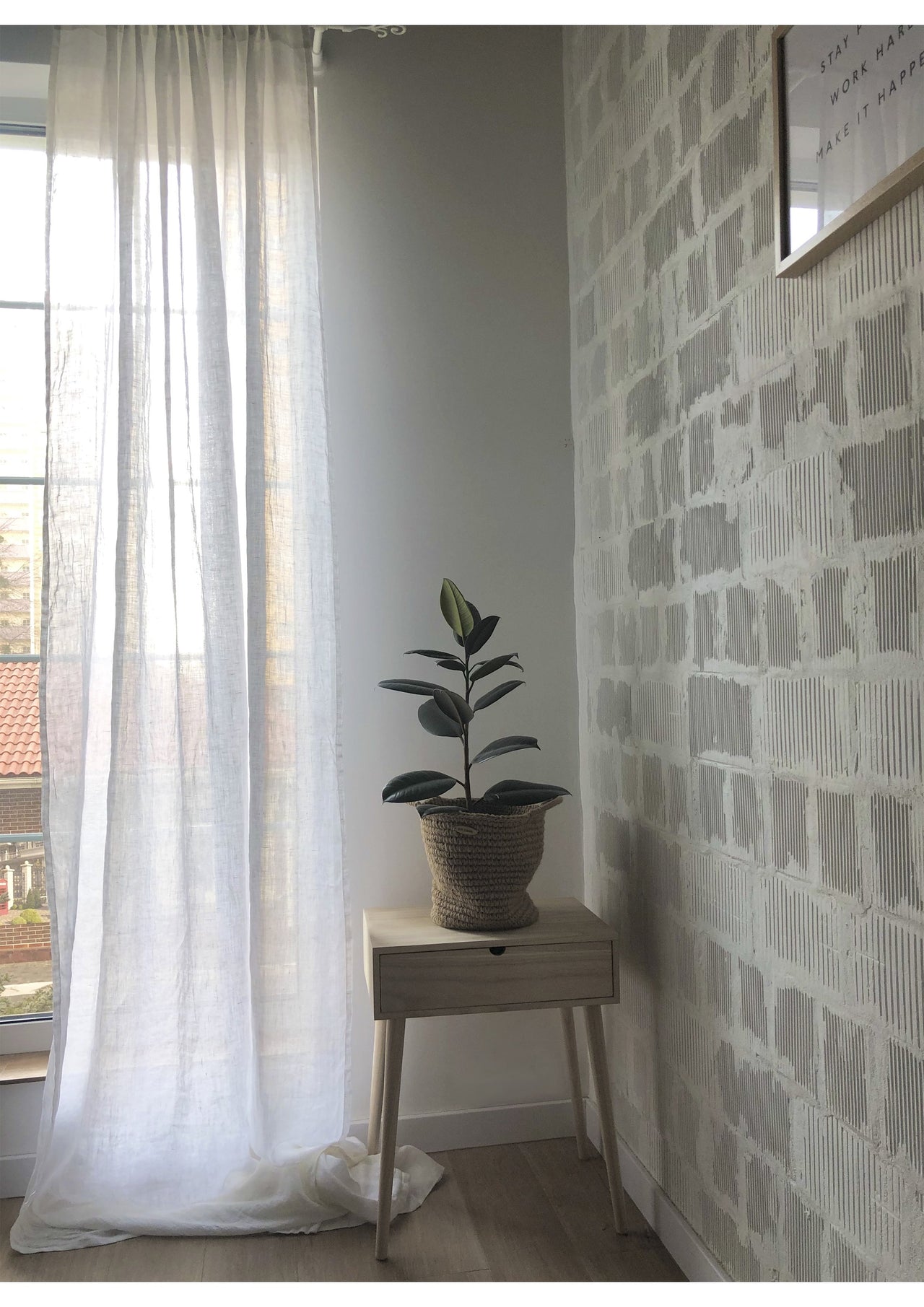 Linen Sheer White Curtain - Pole Pocket Window Drapery - Bespoke Sizes Available - Beige and White Colours