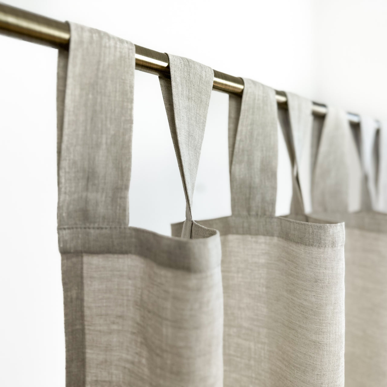 Linen Curtain Panel with Hanging Loops - 124, 138 or 250 cm Width, Custom Drop - Natural Linen Oatmeal/White/Grey Colours