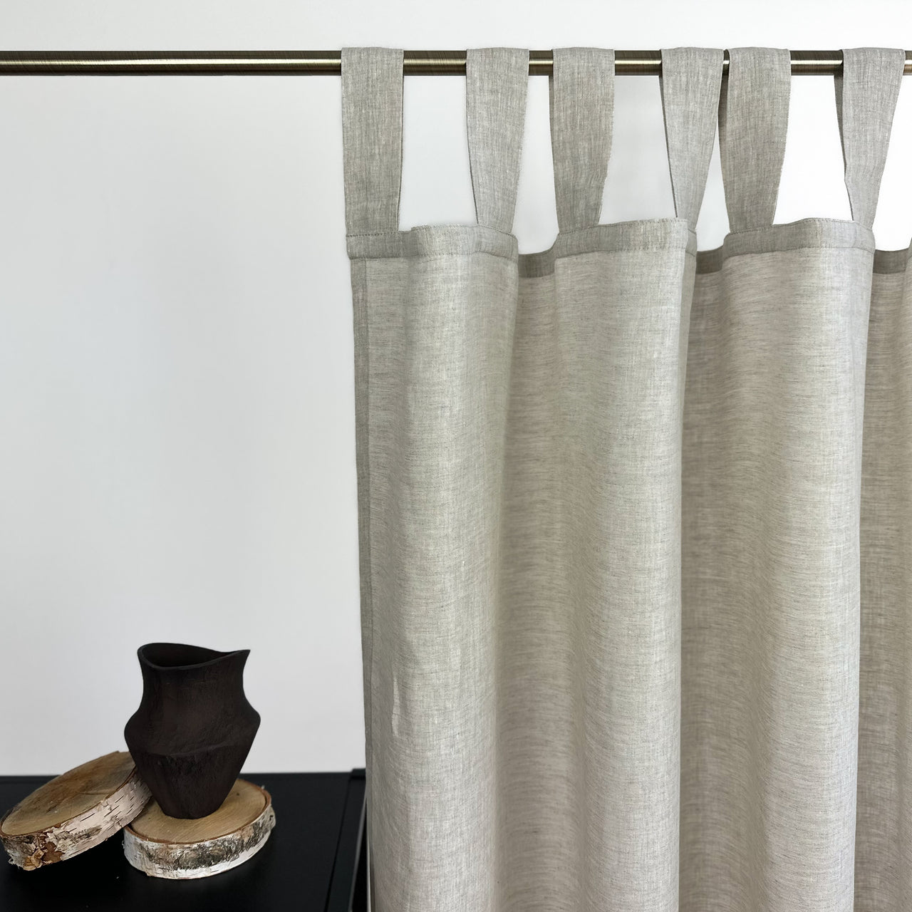 Linen Curtain Panel with Hanging Loops - 124, 138 or 250 cm Width, Custom Drop - Natural Linen Oatmeal/White/Grey Colours