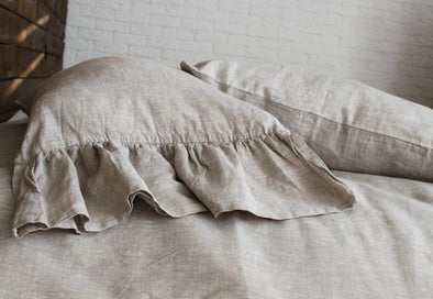 Linen Pillow Sham With Long Ruffles