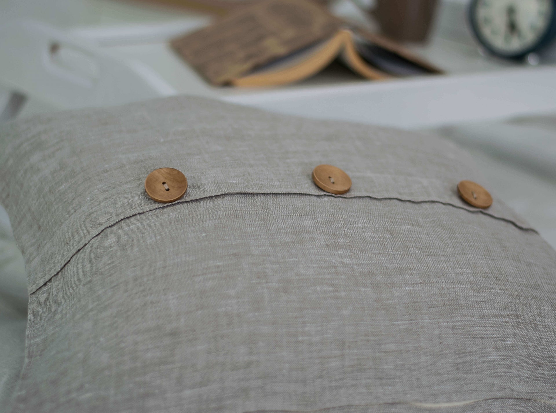 Linen Pillow Sham with Wooden Buttons