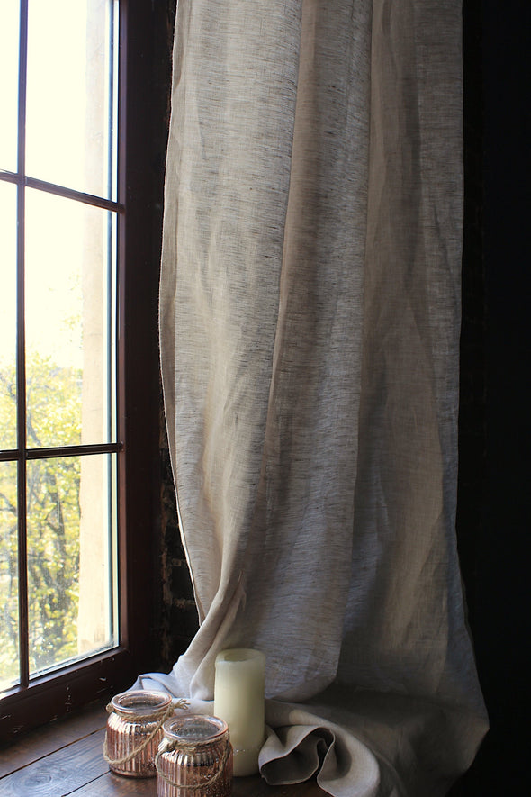On Sale Set of 2 Linen Back Tab Curtain Panels - Unlined - in Natural or Basil Colour