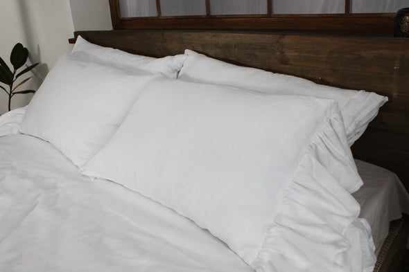 Linen Pillow Sham With Long Ruffles