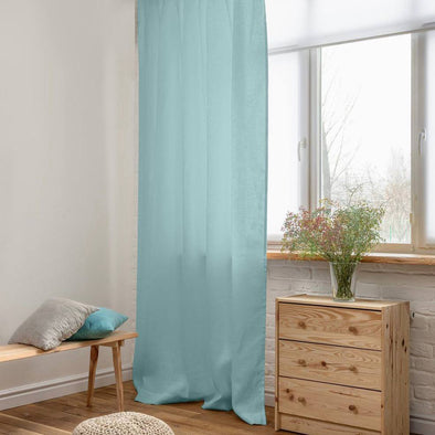On Sale Single Linen Curtain Panel with Hanging Loops - Unlined -  Aquamarine Color