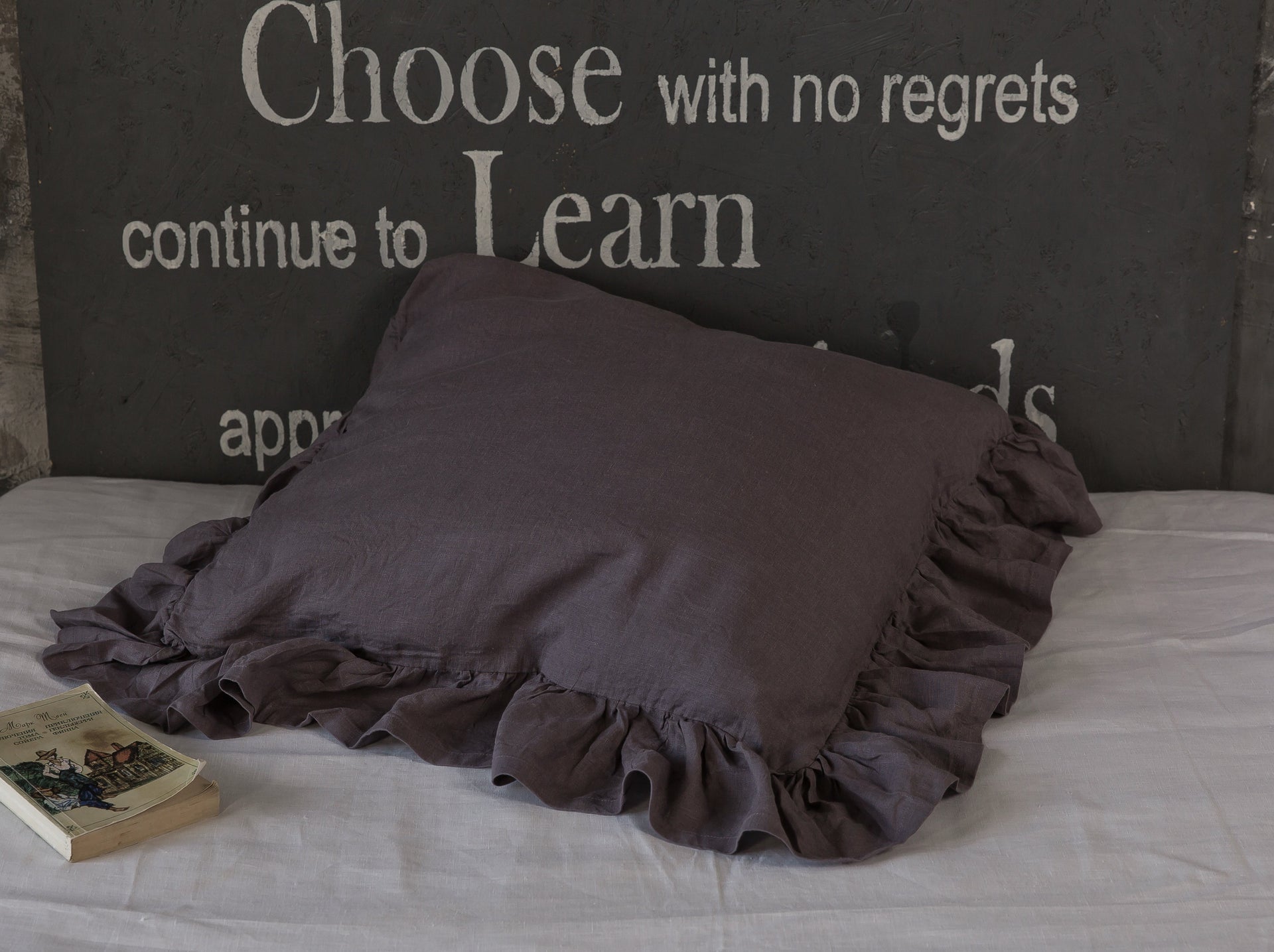 Shabby Chic Linen Ruffled Pillow Sham