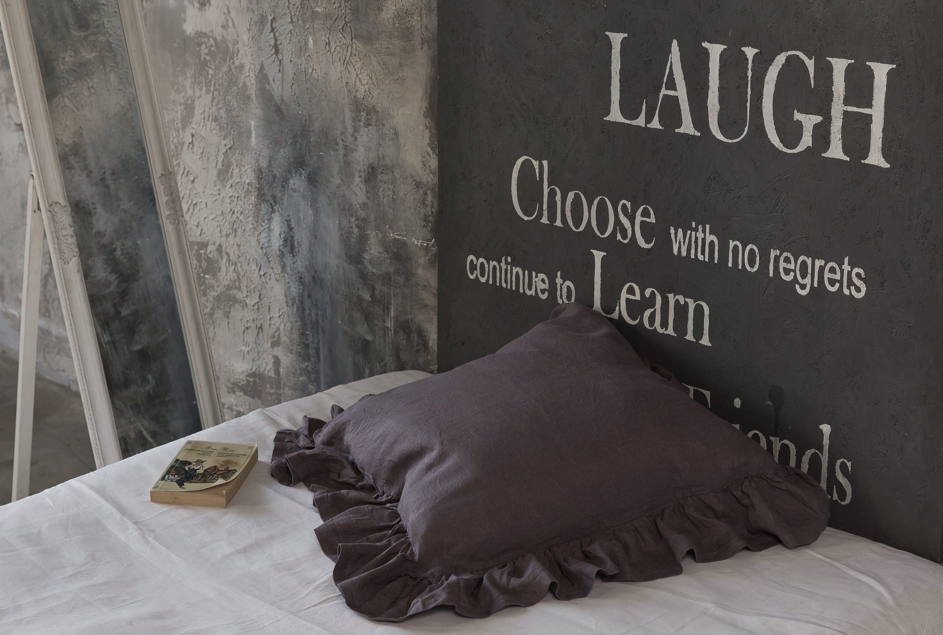Shabby Chic Linen Ruffled Pillow Sham