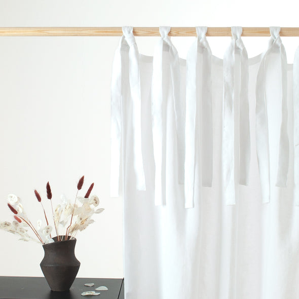 Natural Linen Curtain Panel with Ties - 124, 138 or 250 cm Width, Custom Drop