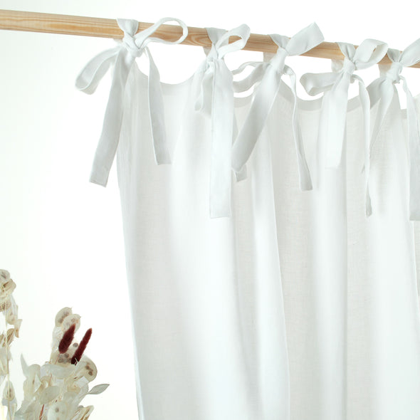 Natural Linen Curtain Panel with Ties - 124, 138 or 250 cm Width, Custom Drop