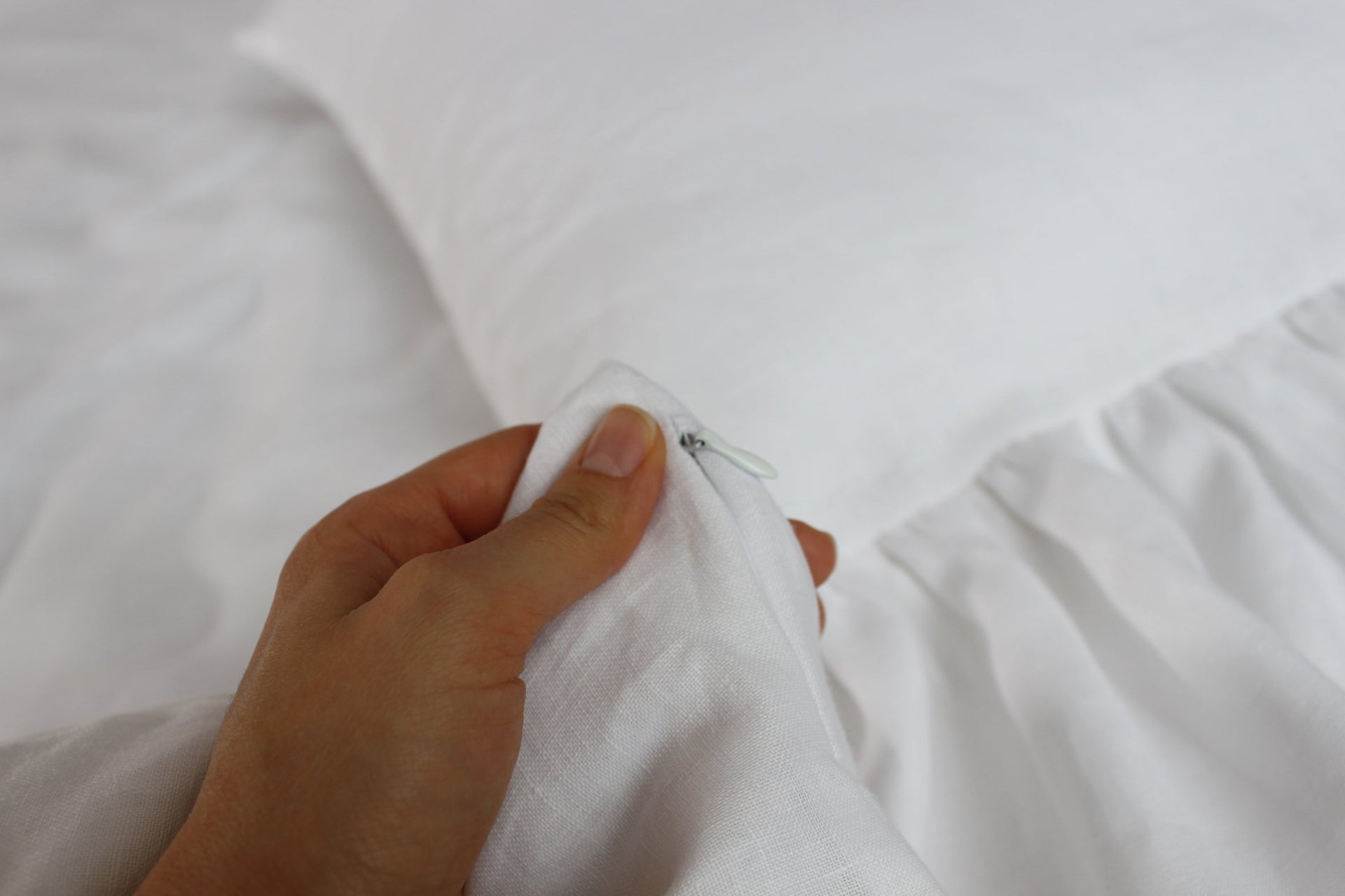 Linen Pillow Sham With Long Ruffles
