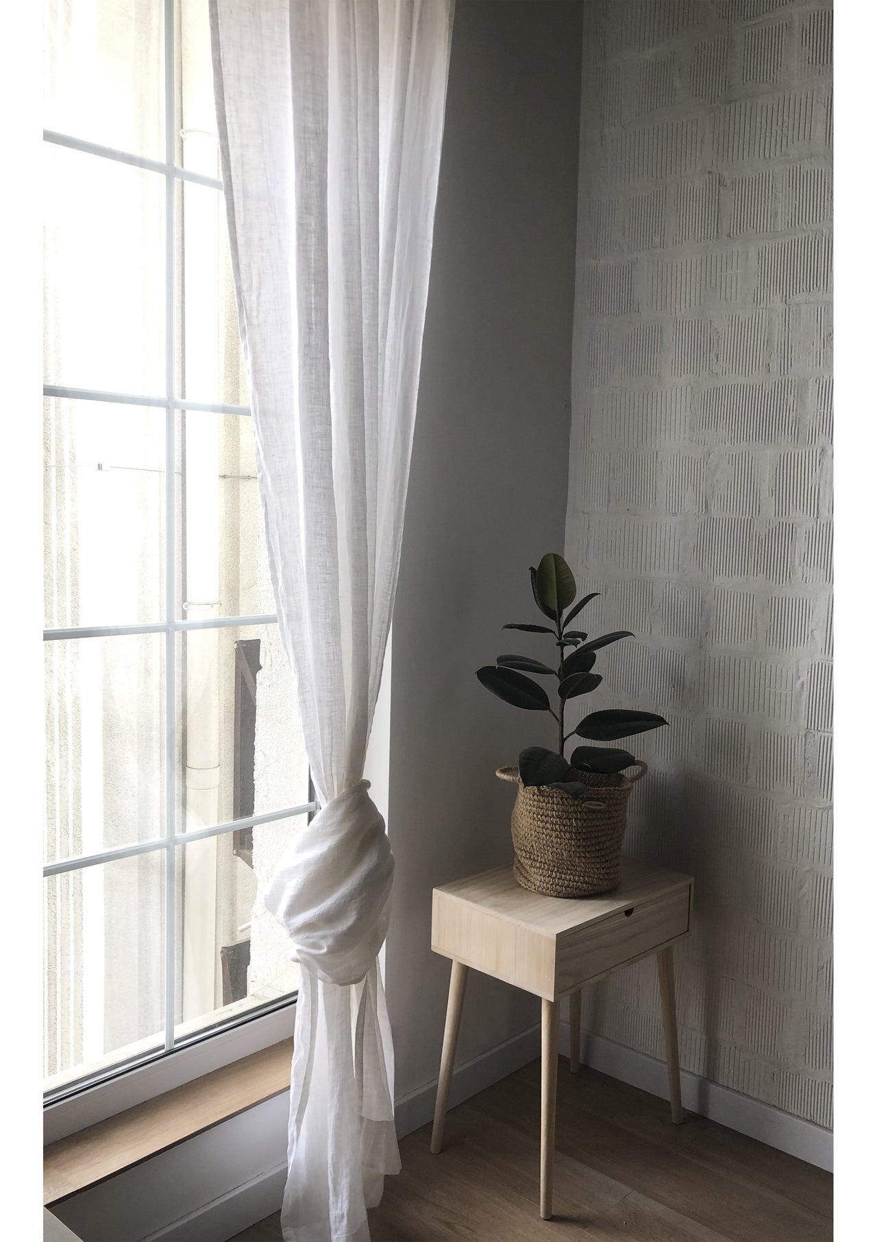 On Sale Single Linen Sheer Off-white Curtain Panel  - 138x220 cm - Pole Pocket