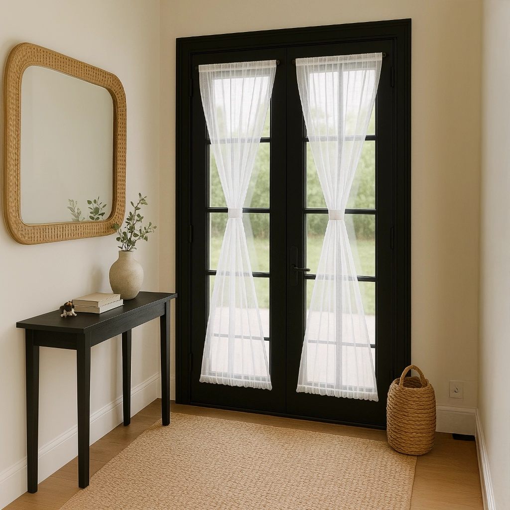White Sheer Linen French Door Curtain