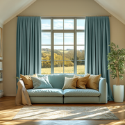 Aquamarine Blue Pencil Pleat Blackout Linen Curtains