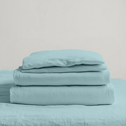Aquamarine Light Blue Linen Extra Deep Fitted Sheet Set