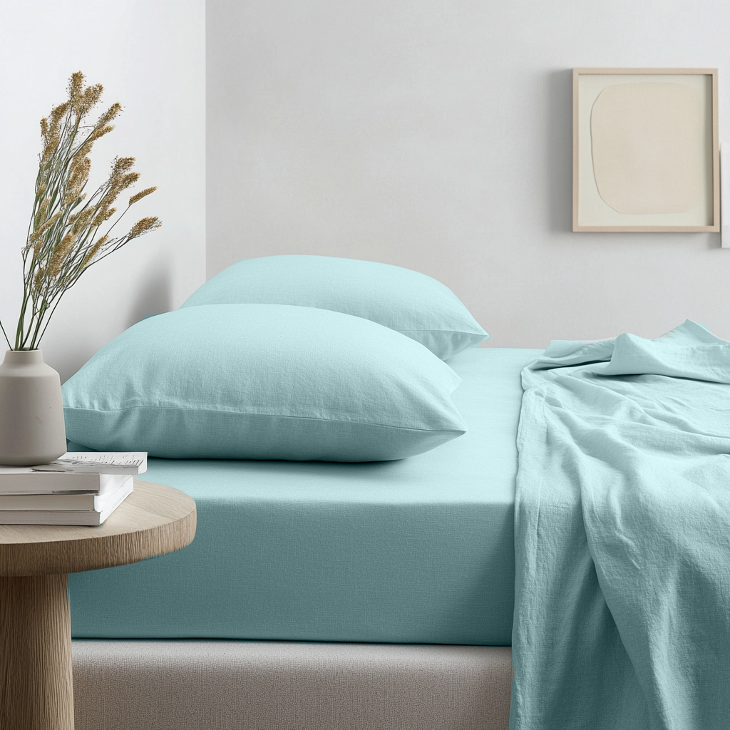 Aquamarine Light Blue Linen Extra Deep Fitted Sheet
