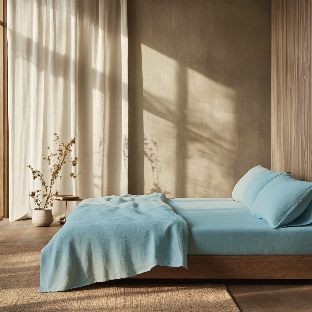 Aquamarine Light Blue Washed Linen Deep Pocket Fitted Sheet Set