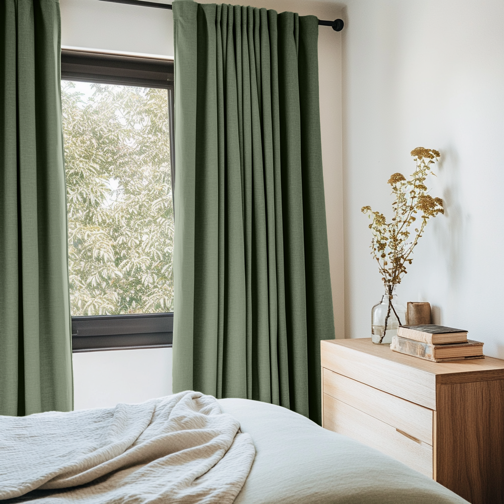 Asparagus Green Bedroom Curtains - Linen Curtain Panel With Back Tabs - Unlined, Cotton or Blackout Lining