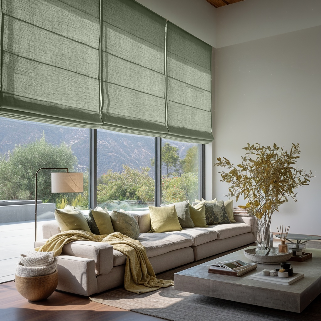 Asparagus Green Linen Roman Blinds