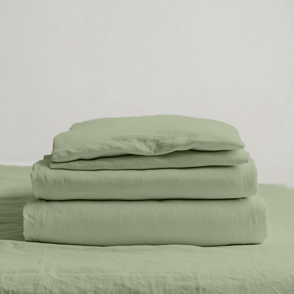 Asparagus Green Linen Extra Deep Fitted Sheet Set
