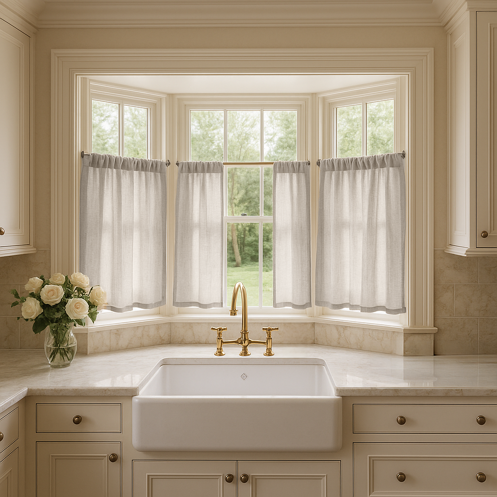 Bay Window Linen Kitchen Curtains