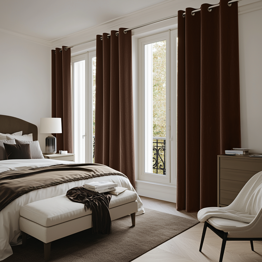 Chocolate Brown Velvet Grommet Blackout Curtain