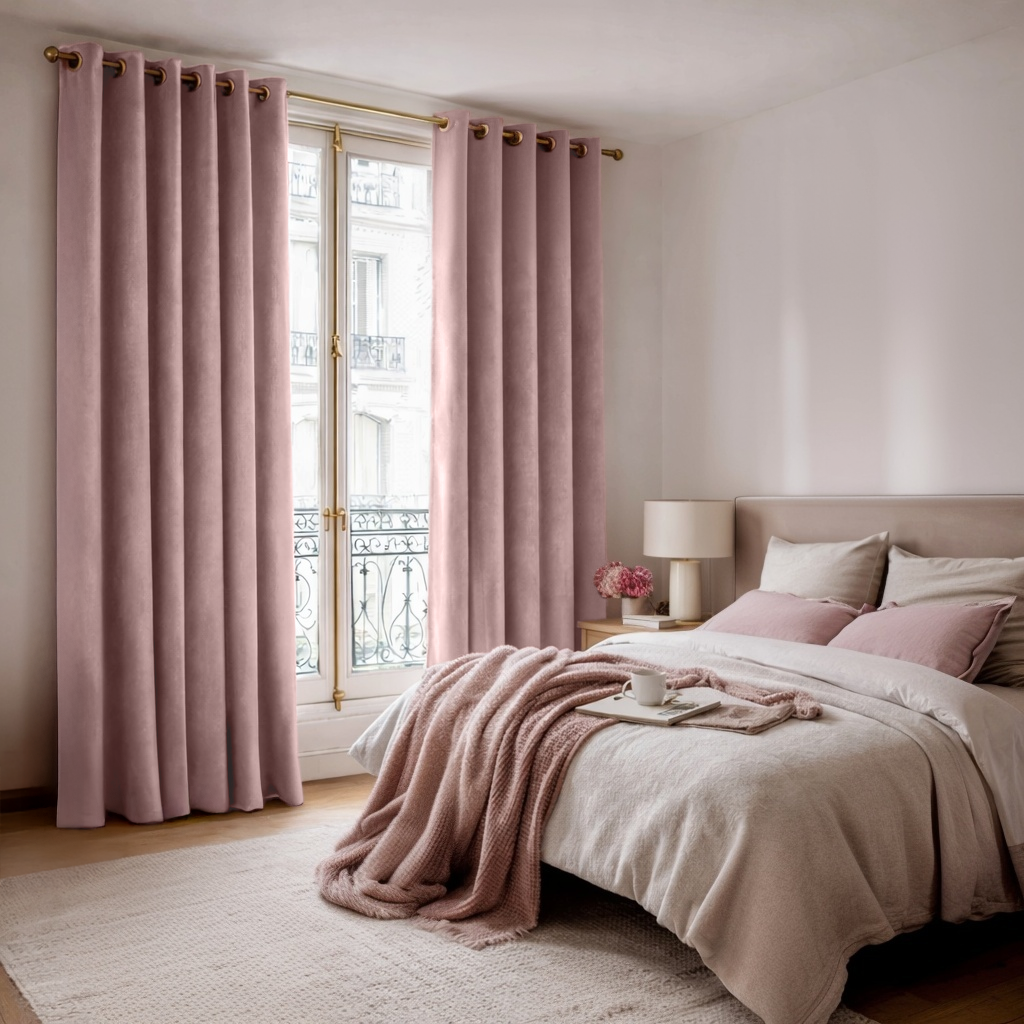 Pink Velvet Grommet Blackout Curtain