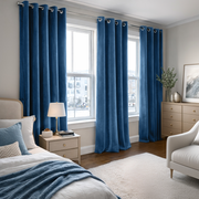 Steel Blue Velvet Grommet Blackout Curtain