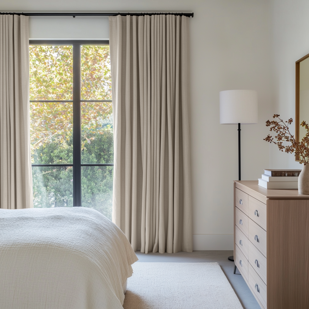 Ecru Beige Bedroom Blackout Curtain - Heavyweight Linen 
